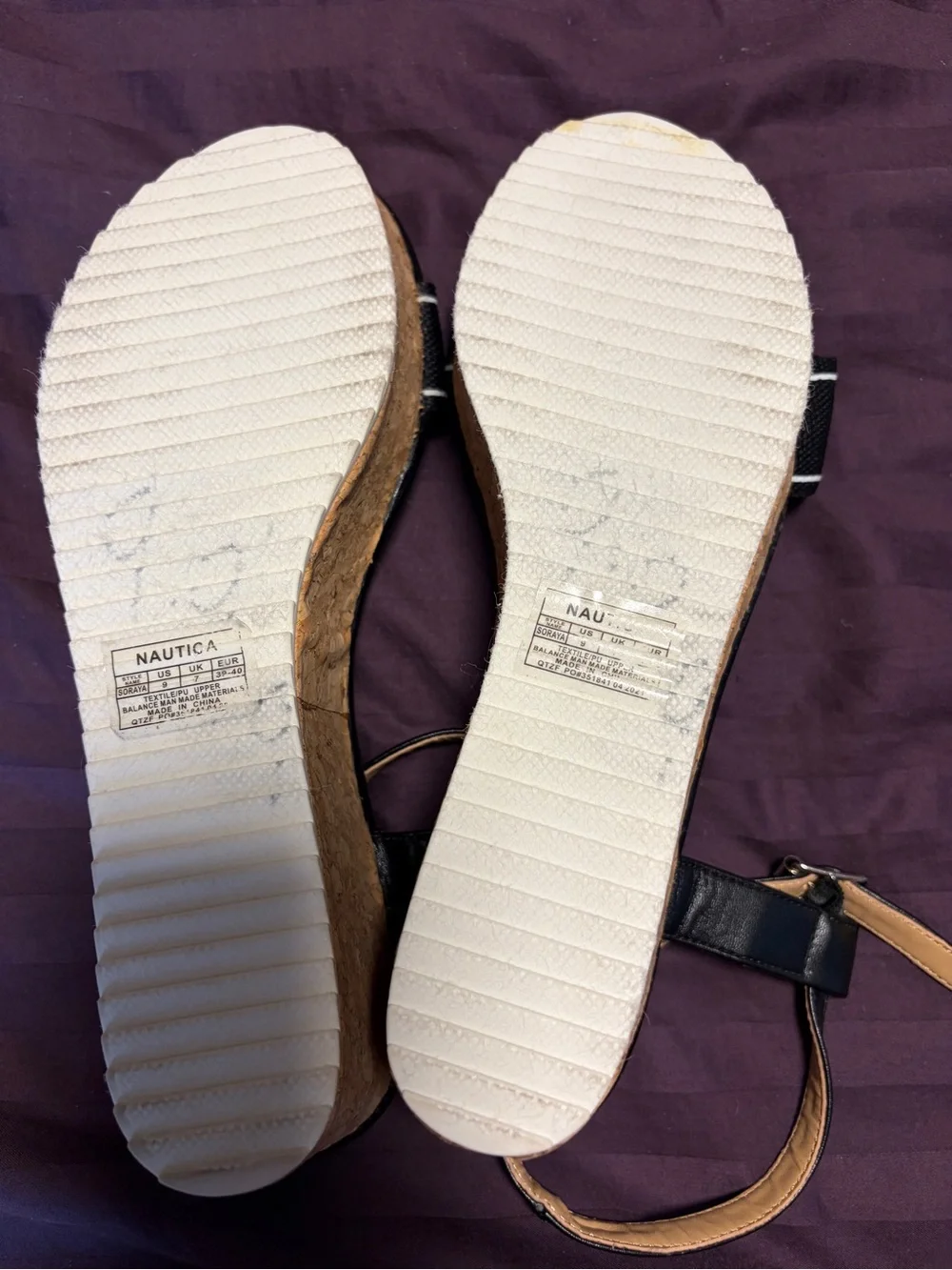 Nautica Soraya Black Cork Platform Wedge Sandals Logo Strap Women’s Size 9